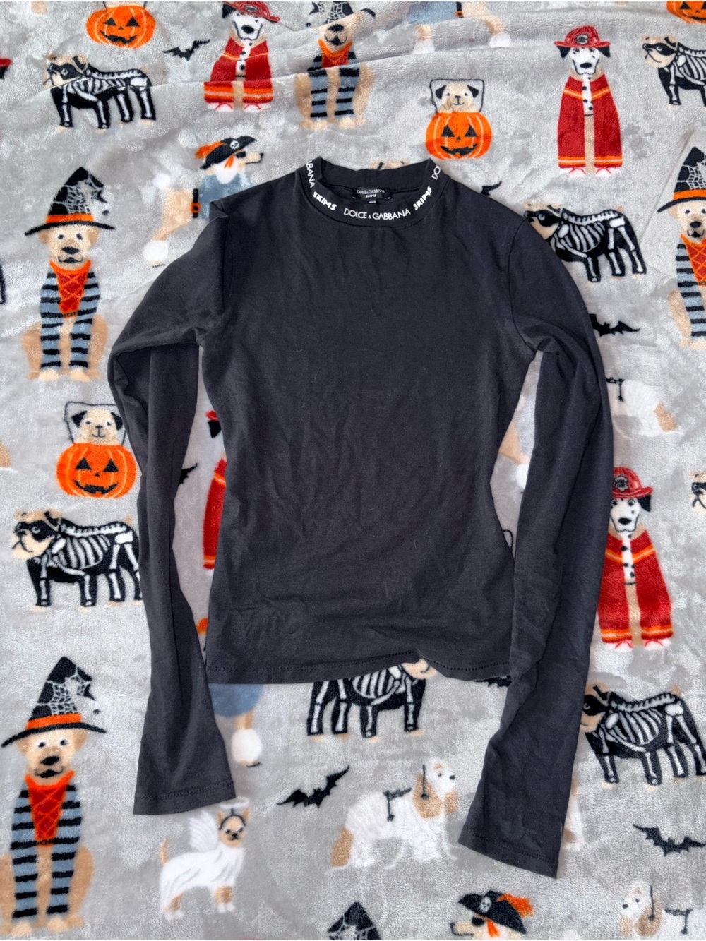 SKIMS Dolce & Gabbana Black Long Sleeve Logo Crewneck Top